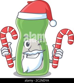 Dishwashing liquid dressed in Santa Cartoon character with Christmas candies Stock Vector