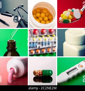 Collage of different medical supplies Stock Photo