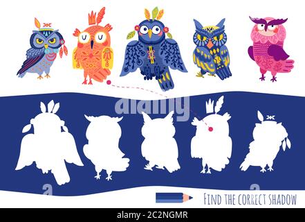 Matching educational games for kids. Find the correct shadow. Stock Vector