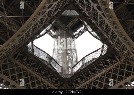 An Eiffel Tower detail view in cloudy day, Paris, France Stock Photo