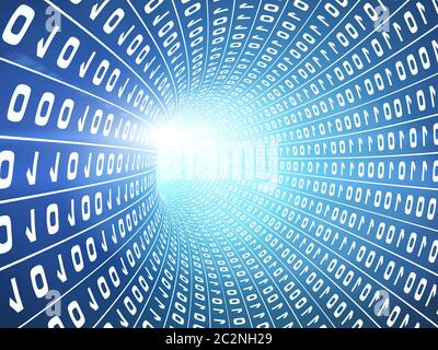 Abstract 3D binary tunnel with light at the end Stock Photo