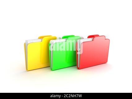 Three multicolored folders isolated on white background Stock Photo