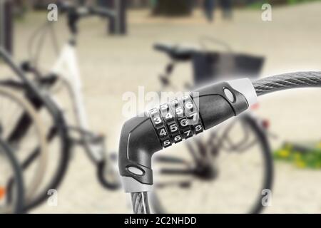 Closeup of a code lock for bycicle Stock Photo