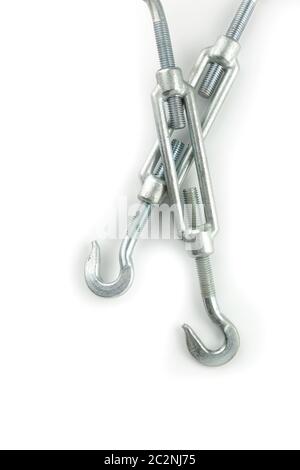 Two industrial hooks isolated on white Stock Photo