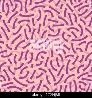 Noodles like curved shapes scattered layers dark and grayish purple on a crisp, energizing coral light orange background surface pattern for a product Stock Vector