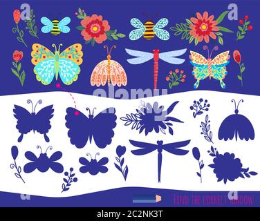 Matching educational games for kids. Find the correct shadow. Stock Vector