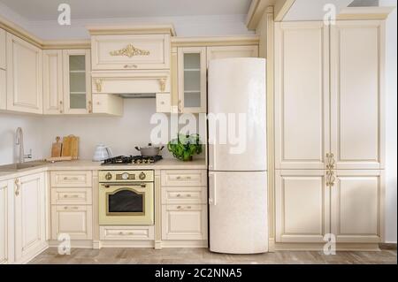 Modern beige colored luxury kitchen Stock Photo