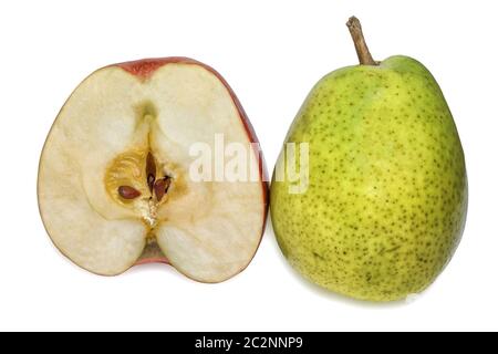 Half apple and pear Stock Photo