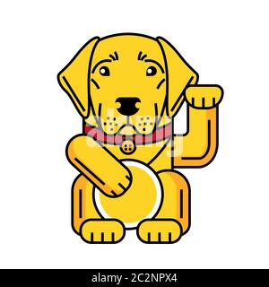 Lucky labrador retriever icon brings good luck isolated on white background. Graphic illustration in vector for t shirt, greeting card, sticker, pin. Stock Vector