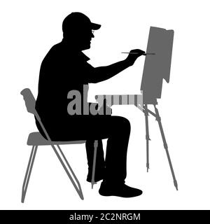 Silhouette, artist at work on a white background Stock Photo