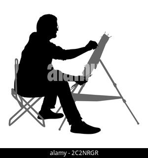 Silhouette, artist at work on a white background Stock Photo