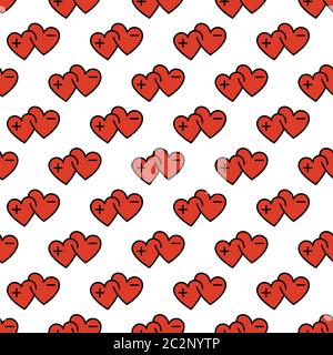 Seamless pattern with icons of double magnet hearts. Stock Vector