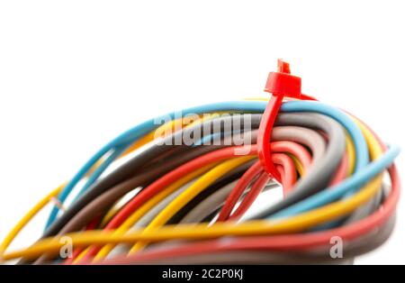 Bunch of multicolored cables isolated on white Stock Photo