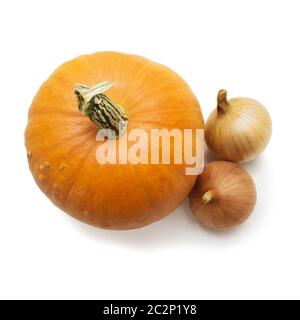 Fresh pumpkin and two bulbs isolated on white background Stock Photo