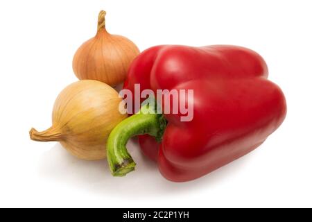 Red pepper and two bulbs isolated on white background Stock Photo