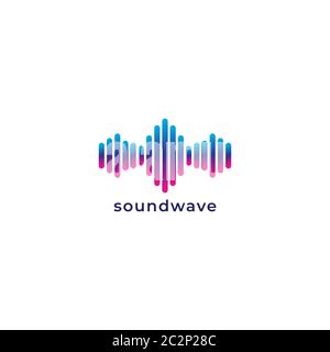 Colorful rounded spectrum bar audio signal vector illustration. Logo design template. Isolated on white background. Blue violet magenta gradation Stock Vector