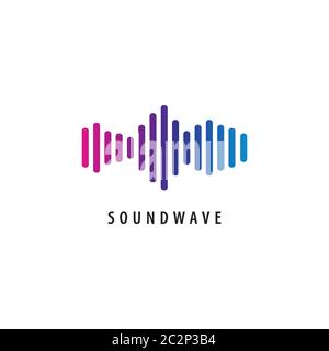 Colorful audio signal vector illustration. Logo design template. Blue violet magenta gradation color. Isolated on white background Stock Vector