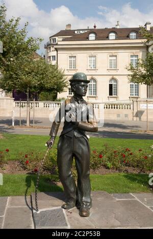 Charlie Chaplin, statue by John Doubleday, Vevey, Vaud canton, Switzerland Stock Photo