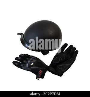 isolated on a white background motorcycle helmet and biker gloves Stock Photo