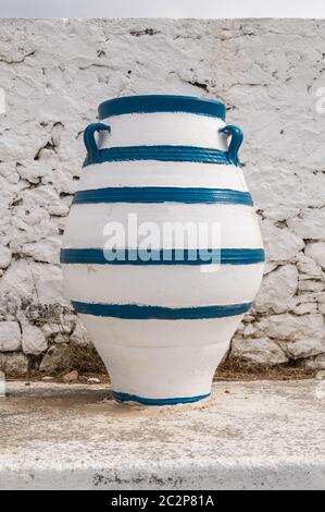 Old blue and white amphora lay Stock Photo