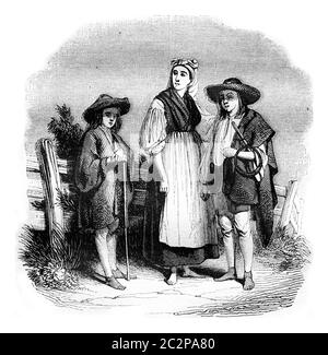 Hungarian costumes Trent China count, vintage engraved illustration. Magasin Pittoresque 1842. Stock Photo