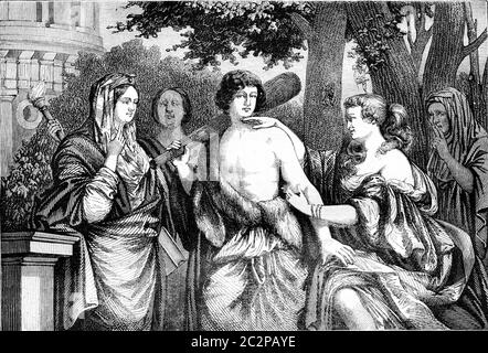 Hercules between Virtue and Vice. Etching by P. Aquila after Annibale ...