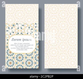 Arabic double card design for invitation, celebration, save the date, wedding performed in arabic geometric mosaic Stock Vector