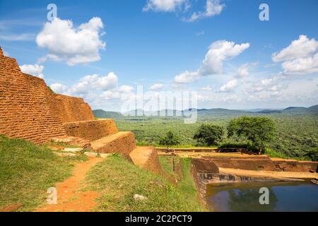 Sigiriya Sri Lanka kingdom old buddhist monastery, famous scenic tourist place. Stone mountain. Attractions under Unesco protection Stock Photo