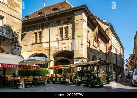 Old market hall of the Maison de Ville in the historic district of Geneva, street of Street of L'Hotel de Ville. Switzerland Stock Photo