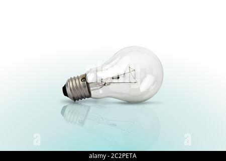 Light bulbs on blue color background. Flat lay. Pattern. Stock Photo