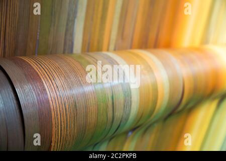 Furniture wooden veneer collection closeup. Interline texture samples. Face line wood decoration material Stock Photo