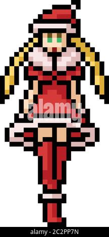 vector pixel art anime girl isolated cartoon Stock Vector
