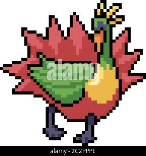 vector pixel art peacock monster isolated cartoon Stock Vector