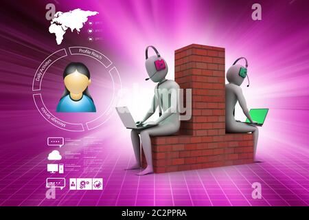 3d people working in laptop Stock Photo