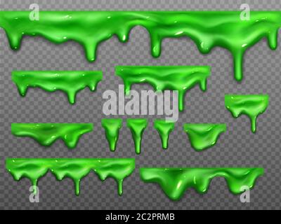 Syrip Splat Realistic dripping slime. Radioactive green blobs and drop. Toxic fluid ...