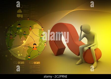 3d man sitting on the question mark Stock Photo - Alamy
