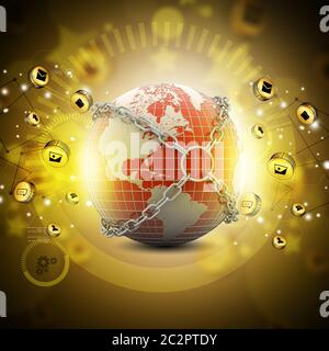 Earth globe close in chain Stock Photo