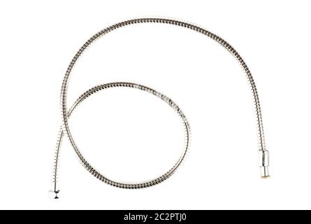 View from above. Corrugated hose curve with connectors on a white background. Copy space. Stock Photo