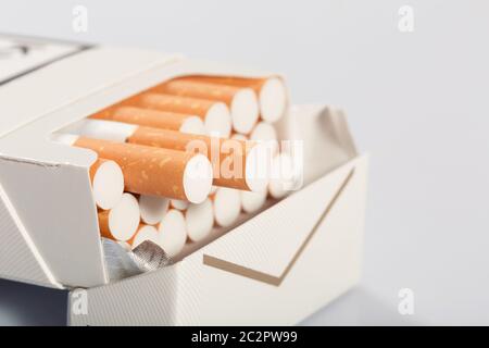 Closeup picture of white box with cigarettes Stock Photo