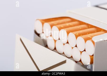 Closeup picture of box full of cigarettes Stock Photo