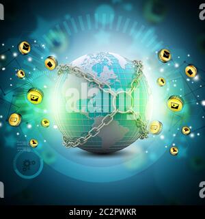 Earth globe close in chain Stock Photo