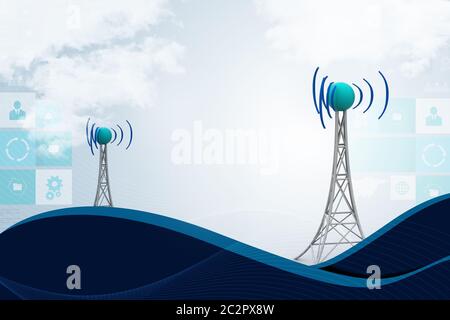 Signal tower with networking Stock Photo