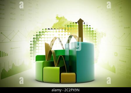 finance pie and bar chart graphs with growing arrow Stock Photo - Alamy