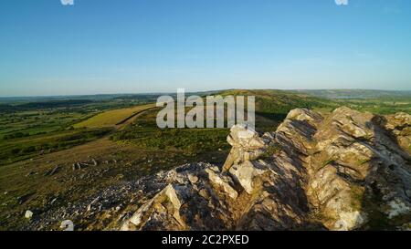 The summit of Crook Peak near Wavering Down on the Mendip Hills, Somerset, England Stock Photo