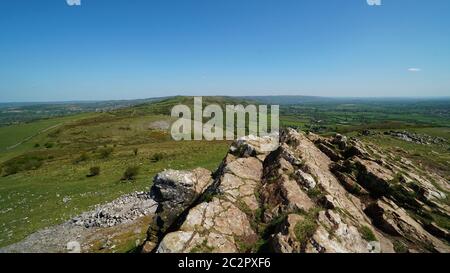 The summit of Crook Peak near Wavering Down on the Mendip Hills, Somerset, England Stock Photo