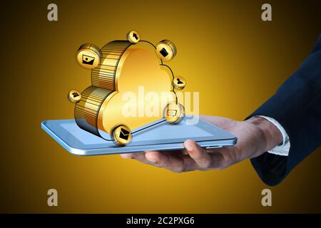 Business man showing concept of cloud computing. Stock Photo