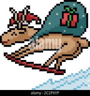 vector pixel art reindeer ski isolated cartoon Stock Vector