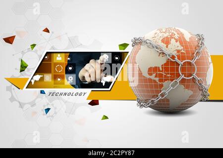 Earth globe close in chain Stock Photo
