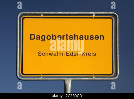 City limits sign, Dagobertshausen, Schwalm-Eder-Kreis district, Hesse, Germany, Europe Stock Photo