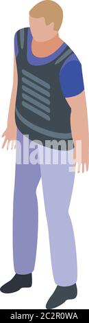 Personal guard bulletproof icon, isometric style Stock Vector